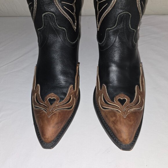 Laredo Hearts & Wingz Black And Brown Leather Western Cowgirl Boots Size 8.5 M - Picture 5 of 13